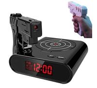 RUTYAUB Gun and Target Wake Shot Alarm Clock, 2-in-1 interactive shooting game clocks, Shooting Tool Alarm Clock Interesting LED Display Ringtones Customization, 2 Alarm Modes for Bedroom (a)