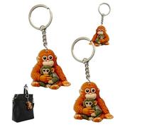 RUTYAUB Protect The Monkey Keychain, 2D Punch Keychain Decoration, Cute Monkey Holding Plush Toy, Soft Stuffed Animal Keyring for Backpack Purse Car Keys (B-2pcs)