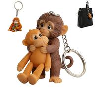 RUTYAUB Protect The Monkey Keychain, 2D Punch Keychain Decoration, Cute Monkey Holding Plush Toy, Soft Stuffed Animal Keyring for Backpack Purse Car Keys (a)