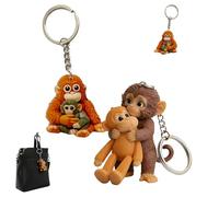 RUTYAUB Protect The Monkey Keychain, 2D Punch Keychain Decoration, Cute Monkey Holding Plush Toy, Soft Stuffed Animal Keyring for Backpack Purse Car Keys (C-2pcs)