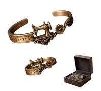 RUTYAUB Sewing Machine Themed Bracelet, Vintage Measuring Tape ＆ Creative Flower Bracelet, Sewing Lover's Bracelet for Quilters, Sewers Designers (2pcs)