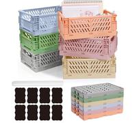 Ruucy 6 Pcs Collapsible Storage Crates, Folding Plastic Crate 25x16x10cm, Stackable Storage Baskets with White Marker & Stickers, Paste Crates Desktop Storage Box for Office Kitchen Bathroom