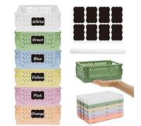 Ruucy 6 Pcs Collapsible Storage Crates, Mini Plastic Crates 15x9.8x5.7cm, Stackable Storage Baskets with White Marker + Stickers, Small Pastel Crate Desktop Storage Box for Office Kitchen Bathroom