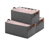 Ruucy Wardrobe Storage Organiser Set of 3, Foldable Fabric Storage Baskets with Handles and Reinforced Sides, Stackable Clothes Storage Boxes for Shelves, Cupboard, Wardrobe, Grey, 45x28x20 cm