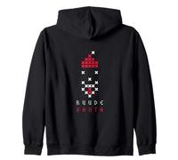 Ruude Santa Pixel Cross Stitch Face Graphic Zip Hoodie
