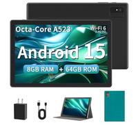 Ruufuuxy 10 Inch Android Tablet, 8GB RAM 64GB ROM 1TB Expandable Android 15 Tablet, Octa-Core, WiFi 6 (2.4G/5G), 1280x800 Display, Tablets for Adults with Protective Case - Black