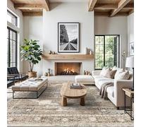 RUUGME Washable 12x12 Area Rug - Large Vintage Area Rugs with Non Slip Backing Stain Resistant Carpet for Bedroom Dining Room Indoor Soft Carpets Home Decor Decoration Mat 12x12 Beige