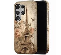 RUUHLJLET for Samsung Galaxy S26 Ultra Phone Case 6.9" 2026,Dual Layer 2-in-2 Shockproof Protective Case,Heavy Duty Anti-Fall Cover for Men Women，Paris Eiffel Tower Rose Butterfly