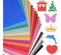 RUUKON A4 Glitter Cardstock, 20 Sheets in 20 Colors, No-Shed Card Stock for Cricut, Sparkly Colored Paper for Card Making, Crafts, Scrapbooking and DIY Projects, 250 GSM