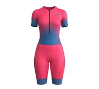 RUUN Women’s Cycling Trisuit Half Sleeve with Pockets Mesh Triathlon Padded Suit with Hi Viz Reflection Skinsuit Power Band and Leg Grippers (XX-Large, Pink, One Size)