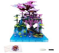 RUUQRUU Chinese Moon Palace Architecture and Cherry Blossom Tree Building Set for Adult, Micro Japanese Sakura Tree House Model, Mini Cherry Bonsai Tree Bricks, Collectible Gift for Kids 14+, 2588 Pcs