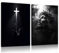 RUURUU 2Pcs Framed Black and White Christian Canvas Wall Art Jesus Christ Cross Wall Decor Redemption Faith Posters Religious Home Decor for Church, Prayer Room, Living Room, Office 16x24inches