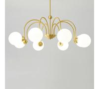 RuuXanthous 12-Light Mid Century Modern Glass Bubble Sputnik Chandelier Vintage Gold Milk Ceiling Pendant Light Large Foyer Hanging Lamp for Bedroom Living Room Kitchen Island Bathroom