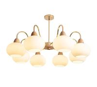 RuuXanthous 5 Lights Milk Glass Wood Chandelier Mid Century Modern Sputnik Ceiling Light Farmhouse Vintage Large Hanging Pendant Lamp For Living Room Bedroom Dining Kitchen Island Foyer