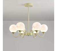 RuuXanthous 6 Lights Mid Century Modern Chandelier Sputnik Ceiling Light For Dining Room 3D Printing Moon Milk White Bubble Large Green Pendant Lamp Kitchen Living Bedroom Foyer