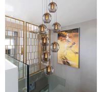 RuuXanthous 8 Balls Modern Staircase Long Chandelier Minimalist Creative Hotel Villa Stairwell Chandelier Champagne Glass Ball Pendant Lights Large Ceiling Light For Living Room 30x150cm(Color