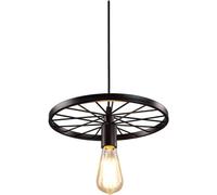 RuuXanthous American Style Metal Wagon Wheel Farmhouse Black Adjustable Height Pendant LightCeiling Light Fixture, Ceiling Chandelier
