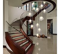 RuuXanthous Duplex Apartment Spiral Stairs Long Chandelier, Staircase Chandeliers 12 Glass Ball Multi Lights Creative Villa Lamp 50x250cm (Color : A, Size Warm Light)