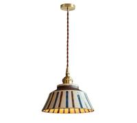 RuuXanthous LED Pendant Light, Chandeliers, Kitchen Island White Blue Ceramic Lamp Shade Hand with Brush Brass Finish Adjustable Cord for Over Sink Hallway,Dining Room,Stairs W