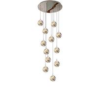 RuuXanthous Modern 15-Light LED Stair Chandelier, Smoky Gray Glass Ball & Stainless Steel Base, Elegant Pendant Lighting for Staircase/Villa Decor, Stylish Stairwell Fixture