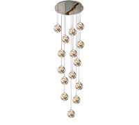 RuuXanthous Modern 15-Light LED Stair Chandelier, Smoky Gray Glass & Stainless Steel, Stylish Pendant Lighting for Staircase/Villa, Elegant Stairwell Decor, 8/10/12/18-Light Options Available