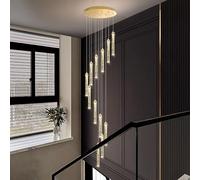 RuuXanthous Modern 18-Light Gold Stair Chandelier with Remote Control, 118in Adjustable Height, Dimmable K9 Crystal Ceiling Light for High Ceilings, Villa Foyer & Spiral Staircase Lighting