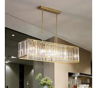 RuuXanthous Modern K9 Crystal Chandelier, Rectangle Kitchen Island Lighting, Adjustable LED Ceiling Light For Bar Dining Room Bedroom Living Room Gold 85x22cm(33x9inch)