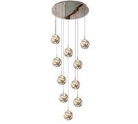 RuuXanthous Modern LED Stair Chandelier, 15-Light Smoky Gray Glass Pendant for Villa, Stainless Steel Base, Stylish Stairwell Lighting Fixture, Elegant Staircase Decor