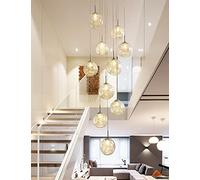 RuuXanthous Pendant Lights Modern Simple Spiral Staircase Hotel Decoration Furniture Chandelier Staircase Chandelier Crystal Lampshade Ceiling Balls Glass Bubble Lamp Large Living Room Pendant