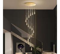 RuuXanthous Raindrop Crystal Chandelier for High Ceiling,8/10/12/15/18 lights Staircase Chandelier with Remote Dimmable,Adjustable Height Long Pendant Light,Modern Ceiling Light Fixture for St