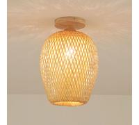 RuuXanthous Rattan Light Handwoven Semi Flush Mount Lamp Wood Hallway Lighting Fixture Rustic Close to Ceiling Lamps for Loft Entryway Farmhouse Lights