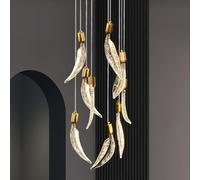 RuuXanthous Stair chandelier Modern Simple And Luxurious Home Living Room Dining Room LED Lighting Fixtures Creative Feather Lamp Loft Duplex Staircase Long Chandelier(Size:12 heads)