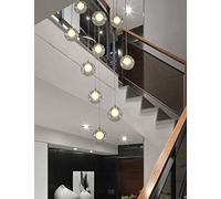 RuuXanthous Staircase Exquisite home chandeliers 12 Glass Balls Multi Lights Modern Creative Living Room Pendant Light Glass Bubbles Villa Ceiling Lamp Duplex Apartment Spiral Stairs Long Exqu
