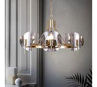 RuuXanthous Wagon Wheel Chandelier,Brass Chandeliers Hanging Ceiling Light Fixtures with Glass and Steel Frame (6-Light)