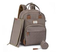 RUVALINO Baby Changing Bag Backpack, Neutral All-in-One Baby Bags for, Multifunction Large Travel Backpack with Portable Changing Pad, Stroller Straps, Pacifier Case and Insulated Pockets, Khaki