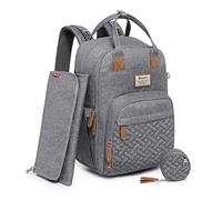 RUVALINO Baby Changing Bag Backpack, Neutral All-in-One Baby Bags for, Multifunction Large Travel Backpack with Portable Changing Pad, Stroller Straps, Pacifier Case and Insulated Pockets, Gray