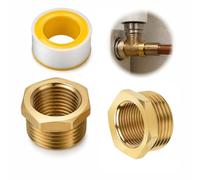 Ruvan Reducer Threaded Fitting Brass Reducer 1/2 to 3/4 Inch Male Thread Adapter Set for Water Pipe Garden Piping Including Sealing Tape Pack of 2