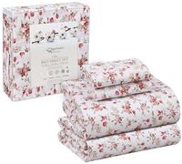 Ruvanti 100% Cotton King Size Sheets Set, 4 Pieces, Soft & Breathable Percale Weave Bedding, Deep Pocket 16", Hotel Standard, Crisp Cool Feel, Durable, Perfect Floral Bed Sheet, Bouquet