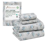 RUVANTI 100% Cotton Organic Percale Sheets Cal King Size - Crisp Cooling Bed Sheets for Hot Sleepers, Deep Pocket 13”, Soft Peach Finish, Breathable & Durable Hotel-Style 4 Pcs, Blue Rose