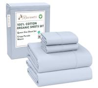 RUVANTI 100% Cotton Organic Percale Sheets Queen Size - Crisp Cooling Bed Sheets for Hot Sleepers, Deep Pocket 15”, Soft Peach Finish, Breathable & Durable Hotel-Style 4 Pcs, Arctic Ice