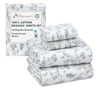 RUVANTI 100% Cotton Organic Sheets California King Size, Percale Weave, GOTS Certified, 4-Piece Bedding Set, Deep Pocket 13", Soft & Durable - Vine Yard