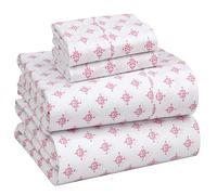 RUVANTI 100% Cotton Percale Sheets King Size - Crisp Cooling Bed Sheets for Hot Sleepers, Deep Pocket 16”, Soft Breathable & Durable Hotel-Style 4 Piece Set, Block Print Motif