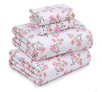 Ruvanti 100% Cotton Sheets for Queen Size Bed - Crispy Cooling Percale Sheets - Breathable & Durable Queen Sheet Set - 16 Inches Deep Pocket Queen Size Sheets - Pink & Green Floral - 4 Pieces