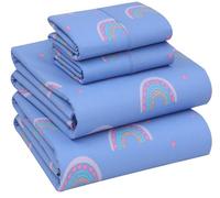 Ruvanti 100% Cotton Queen Size Bed Sheets - Crispy Cooling Percale 4-Piece Set - Breathable & Durable - 16 Inches Deep Pocket - Baby Rainbow