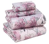 Ruvanti 100% Cotton Sheets - Crispy Cooling Percale Bedding Sheets for King Size Bed, Breathable & Durable King Sheet Set, 16 Inches Deep Pocket Bed Sheets, Lilac Floral, 4 Pieces