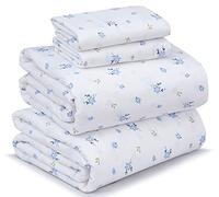 Ruvanti 100% Cotton Sheets - Crispy Cooling Percale Queen Sheet Set - Deep Pocket, Blue Floral - Moisture Wicking - 4 Pieces