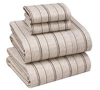 Ruvanti 100% Cotton Sheets - Crispy Cooling Percale Sheet Set - Breathable & Durable Queen Size - Deep Pocket - Brown - Stripes - Moisture Wicking - 4 Pieces