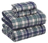 RUVANTI 100% Cotton Sheets - Crispy Cooling Percale Sheets for California King Size Bed, Breathable & Durable Cal King Sheet Set, 16 Inches Deep Pocket Bed Sheets, Greenish Blue Plaid, 4 Pieces