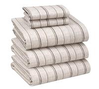 Ruvanti 100% Cotton Sheets - Crispy Cooling Percale Sheets for Split King Size Bed, Breathable & Durable Split King Sheet Set, 16 Inch Deep Pocket, Brown Stripes, 5 Pcs