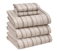 Ruvanti 100% Cotton Sheets - Crispy Cooling Percale Sheets for Split King Size Bed, Breathable & Durable Split King Sheet Set, 16 Inch Deep Pocket, Brown Stripes, 5 Pcs